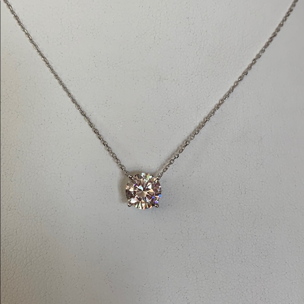 14k White Gold Plated 3ct Solitaire CZ Necklace - Picture 3 of 7